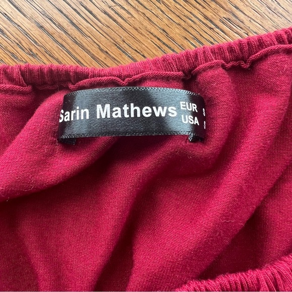 Elegant Burgundy Off-Shoulder Smocked Waist Ruffle Maxi Dress With Pockets Sz S - Picture 8 of 10